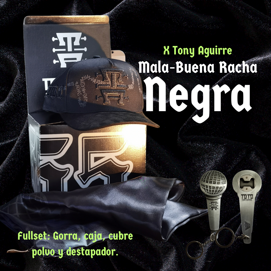 Gorra Mala-Buena Racha Negra. Colab con Tony Aguirre.