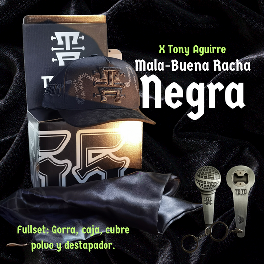 Gorra Mala-Buena Racha Negra. Colab con Tony Aguirre.